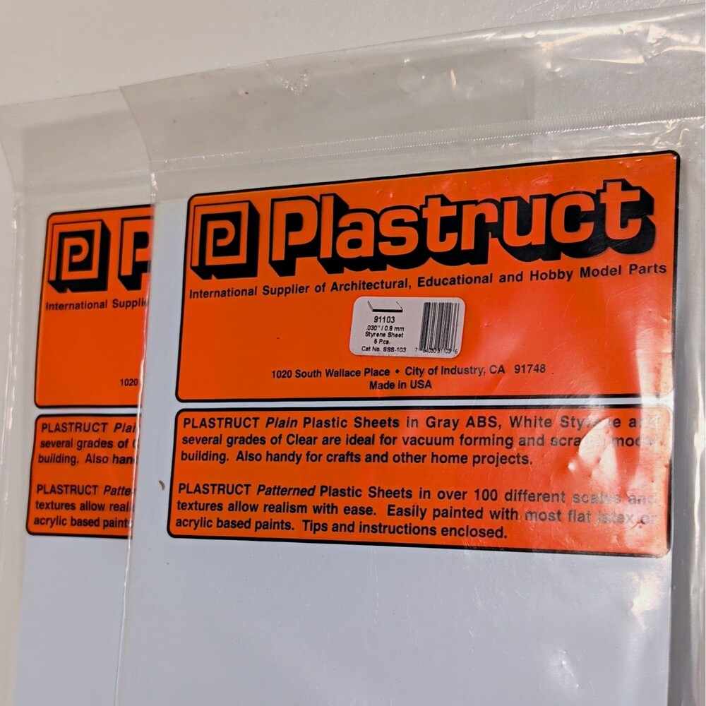 2- Plastruct Styrene Sheet 0.030 in / 0.8mm 6 Pc Modeling 91103 SSS-103